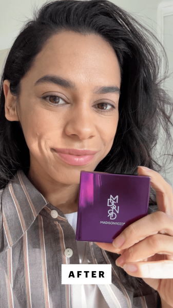 Selfie of Shanna Shipin after applying the Madison Reed The Great Cover Up Root Touch Up Brow Filler