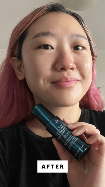 Allure commerce editor Sarah Han after applying Allies of Skin Multi Peptides GF Advanced Lifting Serum