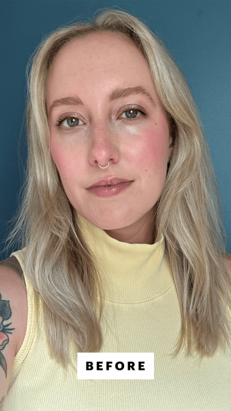 Selfie of Kara McGrath before applying the Living Proof Full Volume RootLifting Spray